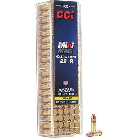Cci Varmint Mini-mag Rimfire Ammo 22 Lr 36 Gr. Plated Hollow Point 100 Rd.