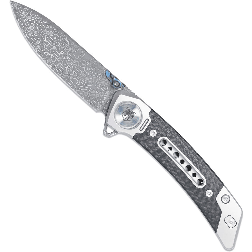 CobraTec Cobratec Emperor Carbon Damascuss Drop Point Knife Folding Blade Carbon Fiber - Archery & Outdoor Gear - DropShot Archery