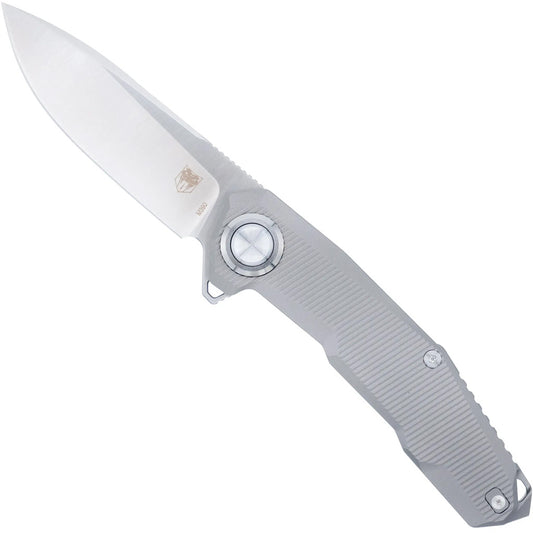 Cobratec Barracuda Titanium M390 Button Lock Knife Folding Blade Silver