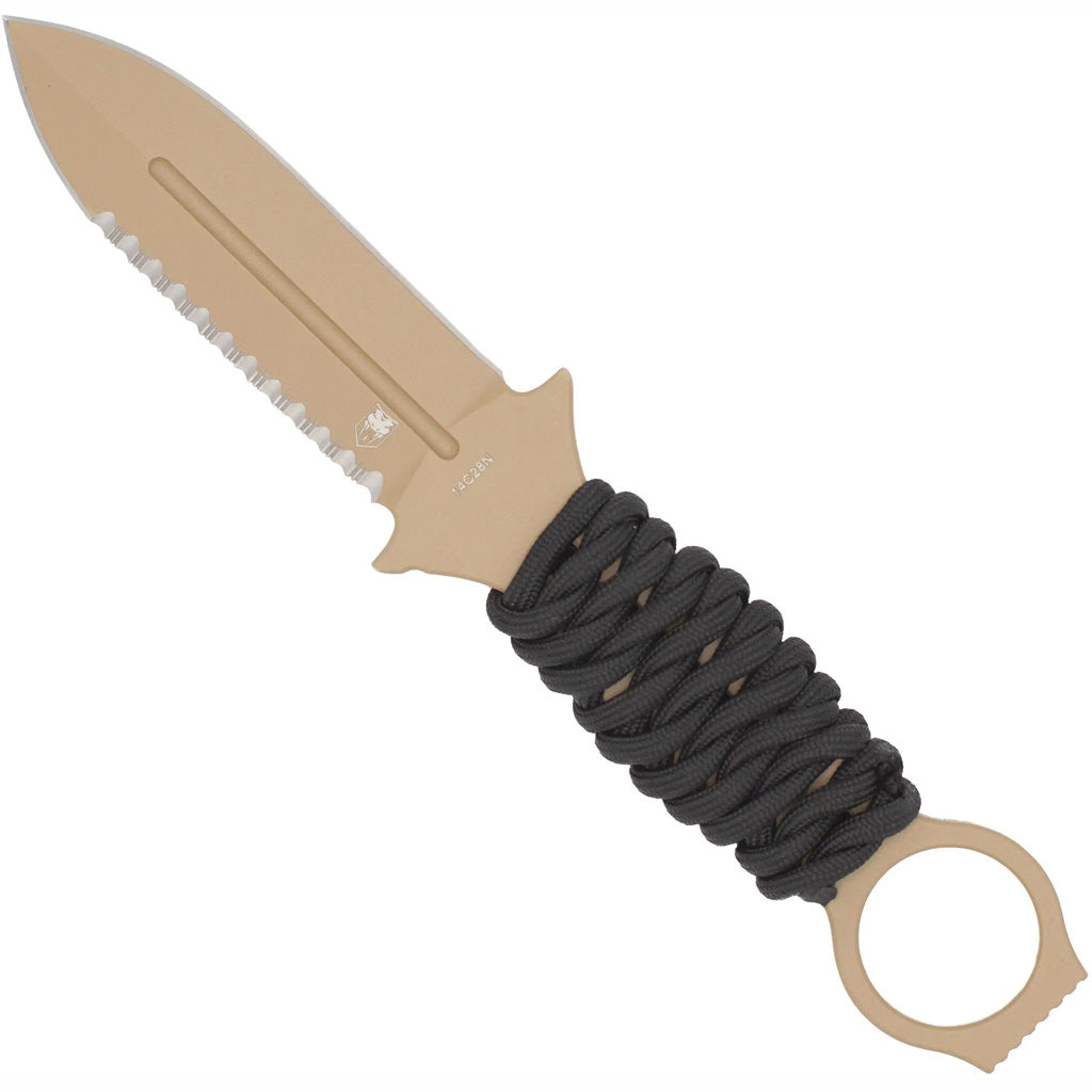 CobraTec Cobratec Ringed Claymore 1 Side Serrated Dagger Fixed Blade Coyote - Archery & Outdoor Gear - DropShot Archery